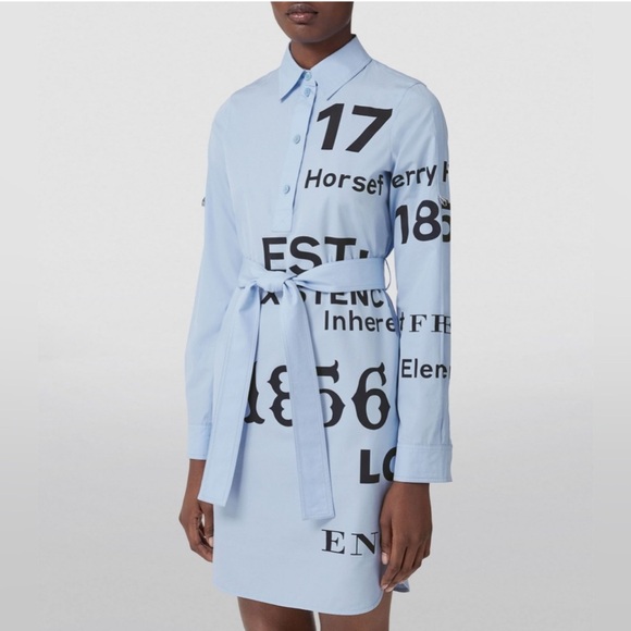 BURBERRY
'kari' Horseferry Print Shirt Mini Dress In Light Blue size 10 - Picture 2 of 11